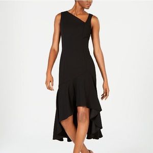 Calvin Klein Asymmetric Neck High-Low Dress Black